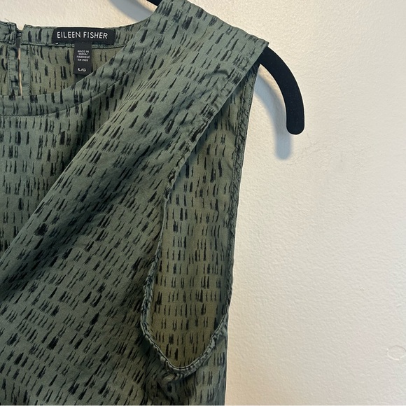 💚Eileen Fisher Silk/Cotton Sleeveless Blouse Nori Dash-Print💚 - Picture 3 of 6